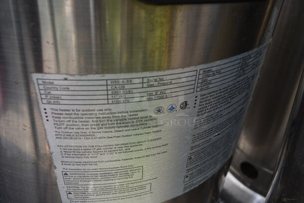 Seasonal Trends HSS-A-SS Metal Propane Gas Powered Outdoor Patio Heater. Top Piece is Not Attached. 41,000 BTU.  - Image 3 of 3