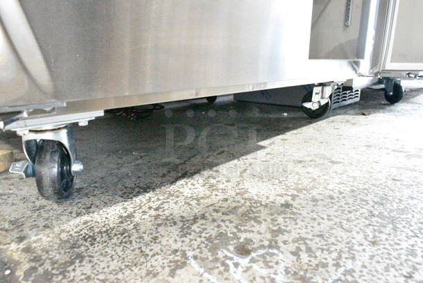 BRAND NEW SCRATCH AND DENT! 2024 Avantco 178SSWT48RHC Stainless Steel 48" Two Door Worktop Refrigerator with 3 1/2" Backsplash on Commercial Casters. 115 Volts, 1 Phase. Tested and Working! - Image 7 of 8