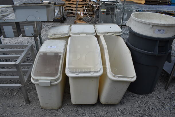 3 Various White Poly Ingredient Bins. 2 on Commercial Casters. Includes 16x30x28. 3 Times Your Bid!