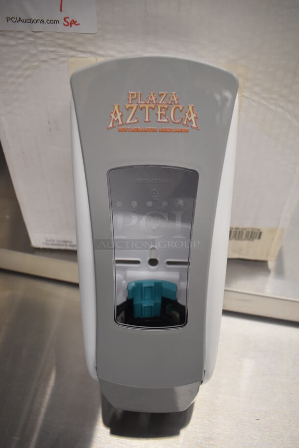 Box of 5 BRAND NEW! White and Gray Poly Wall Mount Soap Dispensers. 45x4x12 - Image 1 of 5
