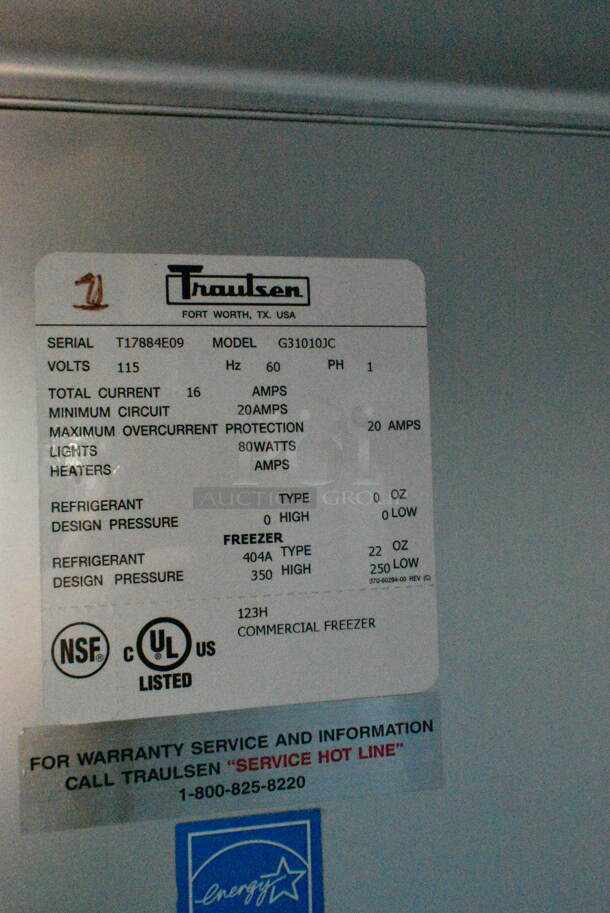 Traulsen G31010JC ENERGY STAR Stainless Steel Commercial 3 Door Reach In Freezer on Commercial Casters. 115 Volts, 1 Phase. Tested and Powers On But Does Not Get Cold - Image 7 of 7