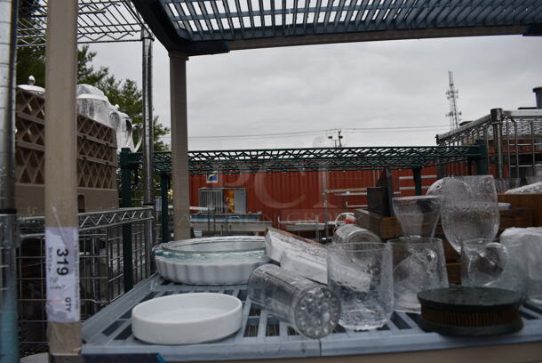 ALL ONE MONEY! Lot of 4 Tiers of Various Smallwares Including Glasses, Baking Pans. Does Not Include Shelving Unit - Image 2 of 7