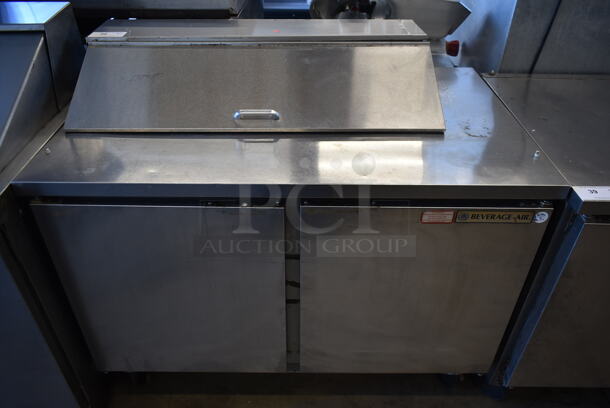 Beverage Air SPE48-10 Stainless Steel Commercial Sandwich Salad Prep Table Bain Marie Mega Top on Commercial Casters. 115 Volts, 1 Phase. Cannot Test Due To Cut Power Cord