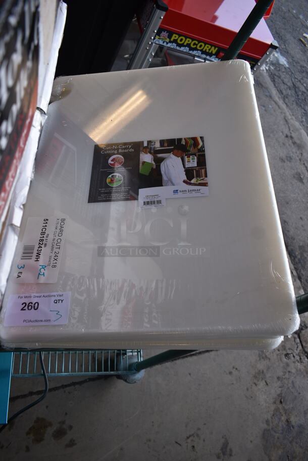 3 BRAND NEW SCRATCH AND DENT! San Jamar 511CB18243WH Cut-N-Carry® 24" x 18" x 3/4" White Cutting Board with Hook. 3 Times Your Bid! - Image 3 of 5