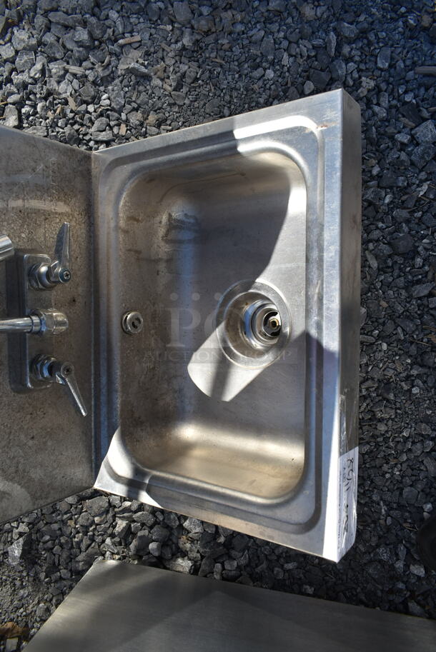 Stainless Steel Commercial Single Bay Wall Mount Sink w/ Faucet, Handles and Over Head Cabinet. - Image 2 of 5