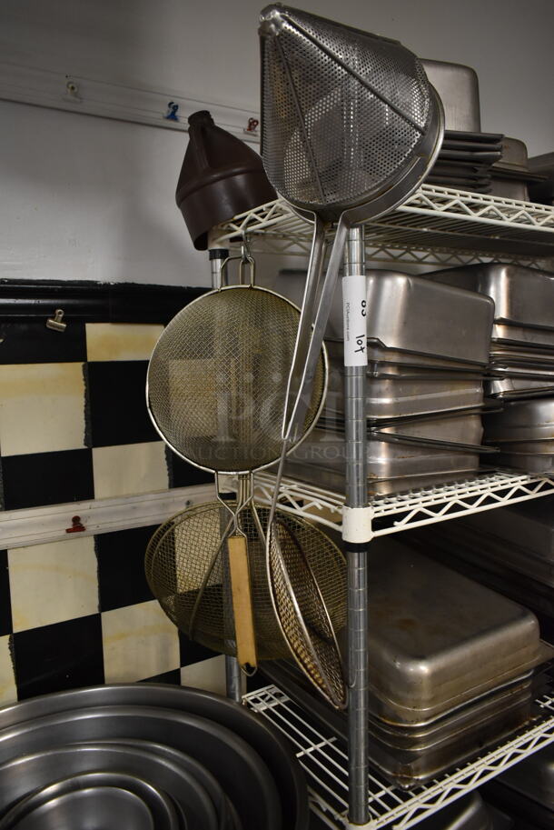 White and Chrome Finish 5 Tier Wire Shelving Unit w/ Contents Including Stainless Steel Drop In Bins. BUYER MUST REMOVE: BUYER MUST DISMANTLE. PCI CANNOT DISMANTLE FOR SHIPPING. PLEASE CONSIDER FREIGHT CHARGES. (kitchen) - Image 5 of 6