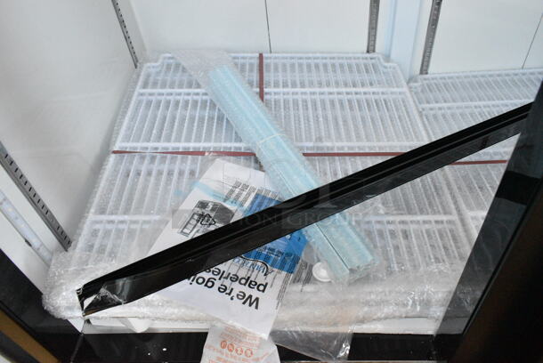 BRAND NEW SCRATCH AND DENT! 2024 Avantco 178GDC49HCB 53" Black Customizable Swing Glass Door Merchandiser Refrigerator with LED Lighting. See Pictures for Broken Glass on Door. 115 Volts, 1 Phase. Tested and Working! - Image 8 of 9