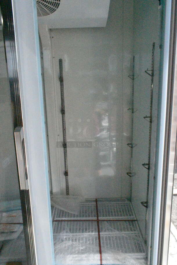 BRAND NEW SCRATCH AND DENT! 2024 Avantco 178GDC40HCW 48" White Customizable Swing Glass Door Merchandiser Refrigerator with LED Lighting on Commercial Casters. 115 Volts, 1 Phase. Tested and Working! - Image 5 of 10