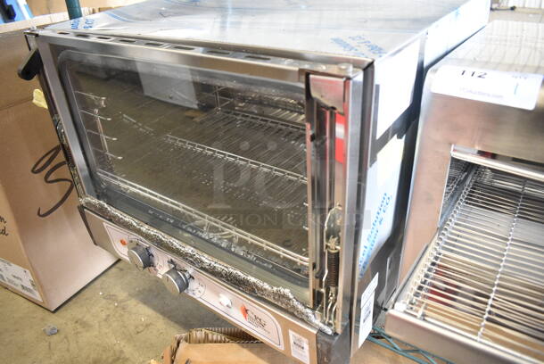 BRAND NEW SCRATCH AND DENT! 2023 Cooking Performance Group CPG 351COHT3A Stainless Steel Commercial Electric Thermostatic Countertop 3 Tray Half Size Convection Oven with Steam Injection. See Pictures For Broken Glass. 120 Volts, 1 Phase. Tested and Powers On But Does Not Get Warm - Image 3 of 8