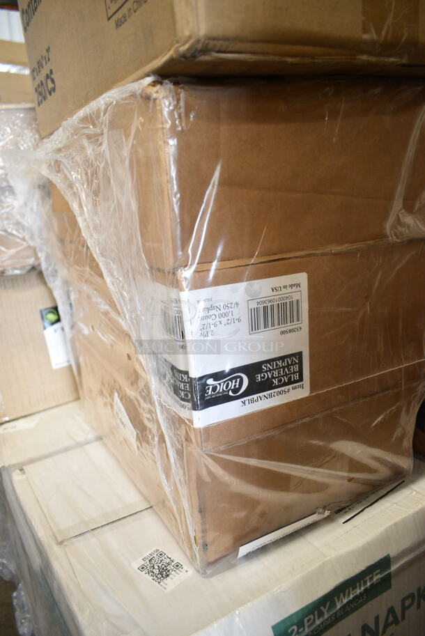 PALLET LOT of 30 BRAND NEW Boxes Including 2 Box 128HDLDBULK ChoiceHD Microwavable Translucent Plastic Deli Container Lid - 480/Case, 5002BNAPWH Choice 2-Ply White Beverage / Cocktail Napkin - 3000/Case, Choice Black Beverage Napkins, 612OB4LB Choice 4 lb. Oblong Foil Take-Out Container - 250/Case, 795PTOKFT1 Choice 4 5/8" x 3 1/2" x 2 1/2" Kraft Microwavable Folded Paper #1 Take-Out Container - 450/Case, 4 Box 130ROLLKFSSV Visions 17" x 17" Pre-Rolled Linen-Feel White Napkin and Silver Heavy Weight Plastic Cutlery Set - 100/Case, 500LFLAT Choice Clear Flat Lid with Straw Slot - 9, 12, 16, 20, and 24 oz. - 1000/Case, Bakers Lane Corrugated Cake Circles, Moist Towelettes, Choice Molded Fiber Cup Carrier, 4 Box 5013858HVY Lavex Hercules 55 Gallon 2 Mil 38" x 58" Low Density Heavy-Duty Black Can Liner / Trash Bag - 50/Case. 30 Times Your Bid! - Image 4 of 12
