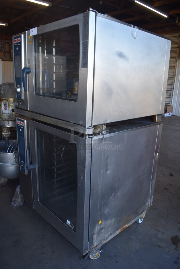 2 2015 Rational Stainless Steel Commercial Combitherm Self Cooking Center Convection Ovens on Commercial Casters. Top Model: SCC WE 62. Bottom Model: SCC WE 102. 480 Volts, 3 Phase. 42x41x73. 2 Times Your Bid!  - Image 10 of 11