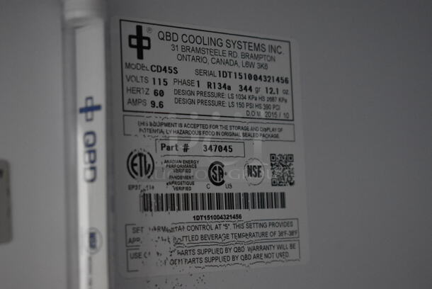 QBD CD45S Metal Commercial 2 Door Reach In Cooler Merchandiser w/ Poly Coated Racks and Drink Sliders. 115 Volts, 1 Phase. Tested and Working! - Image 6 of 8