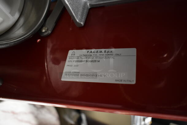 BRAND NEW SCRATCH AND DENT! Tre Spade F25000 30 lb. Manual Horizontal 2-Speed Red Enamel Steel Sausage Stuffer.  - Image 7 of 7