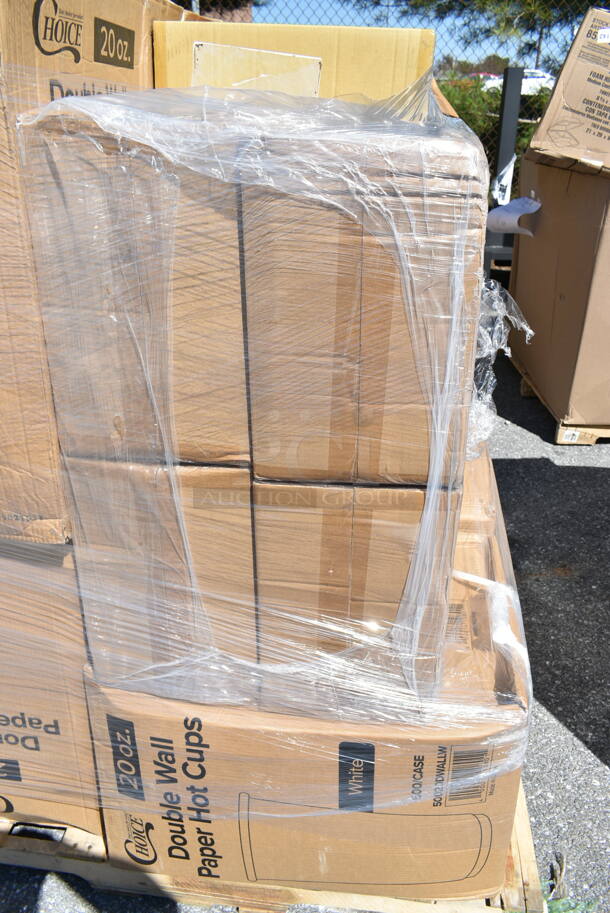 PALLET LOT of 12 BRAND NEW Boxes Including 6 Box 50020DWALLW Choice 20 oz. White Smooth Double Wall Paper Hot Cup - 500/Case, 4 Box 500L1020W Choice White Hot Paper Cup Travel Lid for 10-24 oz. Standard Cups and 8 oz. Squat Cups - 1000/Case. 12 Times Your Bid!  - Image 4 of 10
