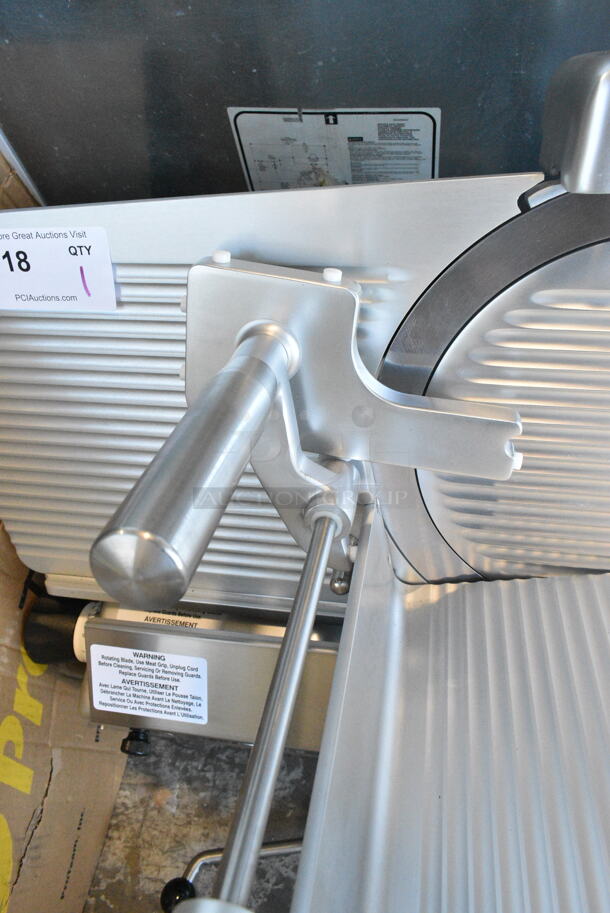 BRAND NEW SCRATCH AND DENT! Estella 348SLA13 Stainless Steel Commercial Countertop 13" Heavy-Duty Automatic Meat Slicer with Manual Use Option. 115 Volts, 1 Phase. Tested and Working! - Image 6 of 12