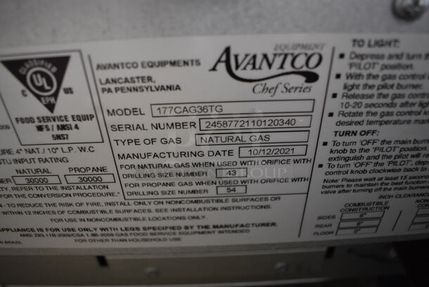 2021 Avantco Model 177CAG36TG Stainless Steel Commercial Countertop Natural Gas Powered Flat Top Griddle w/ Thermostatic Controls. 36x30x16.5 - Image 5 of 5