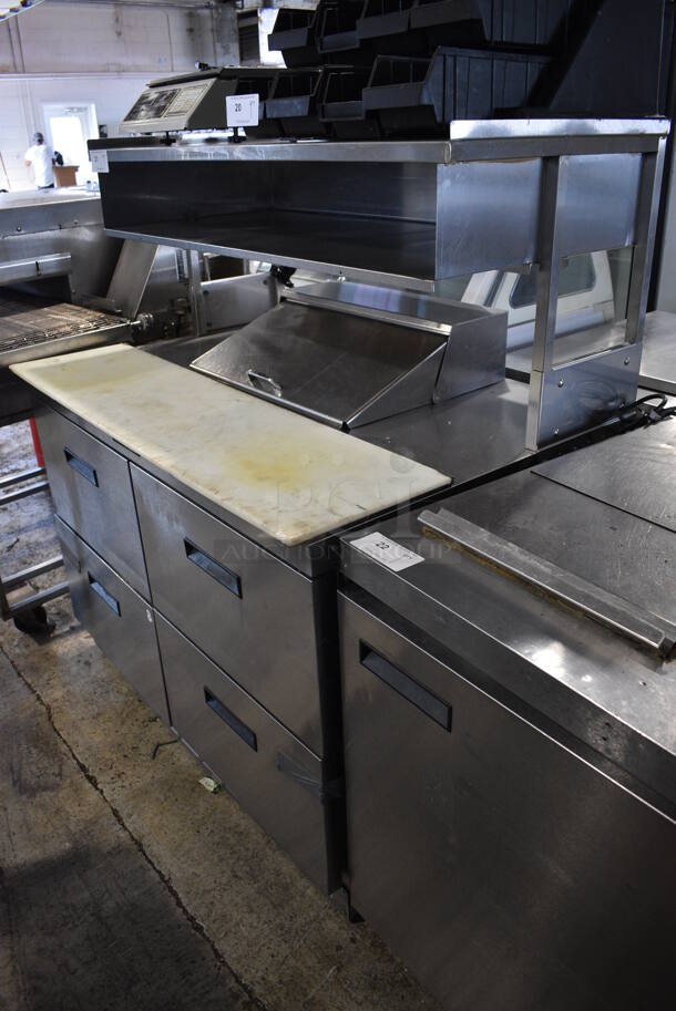 Delfield Stainless Steel Commercial Sandwich Salad Prep Table w/ 4 Drawers and Over Shelf. 48x33x55. Tested and Powers On But Does Not Get Cold - Image 6 of 6