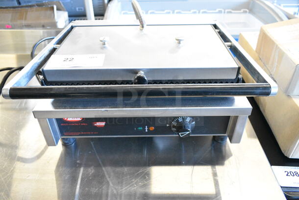 BRAND NEW SCRATCH AND DENT! Hatco MCG14G Multi Contact Panini Sandwich Grill with Grooved Cast Iron Plates - 13 3/4" x 9" Cooking Surface - 120 Volts, 1 Phase. Tested and Working! - Image 1 of 5