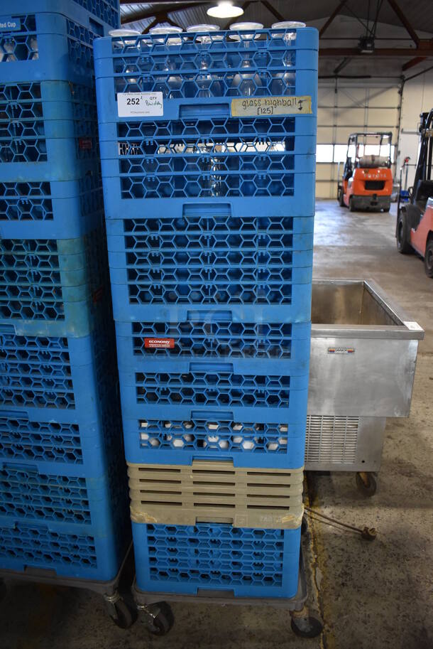 ALL ONE MONEY! Lot of 8 Dish Caddies on Dish Caddy Dolly w/ Various Glasses Including Wine Glasses and Ceramic Mugs - Image 1 of 12