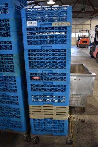 ALL ONE MONEY! Lot of 8 Dish Caddies on Dish Caddy Dolly w/ Various Glasses Including Wine Glasses and Ceramic Mugs