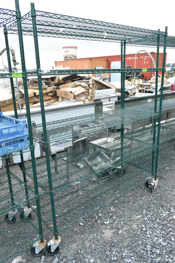 2 Green Finish 5 Tier Wire Shelving Unit on Commercial Casters. BUYER MUST DISMANTLE. PCI CANNOT DISMANTLE FOR SHIPPING. PLEASE CONSIDER FREIGHT CHARGES. 2 Times Your Bid! - Image 2 of 4