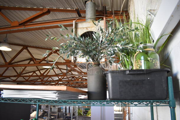 ALL ONE MONEY! Tier Lot of Various Items Including Fake Plants, Racks and Chalkboard - Image 2 of 9