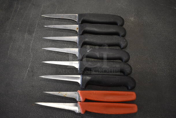 8 Sharpened Stainless Steel Paring Knives. Includes 7