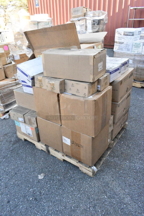36 BRAND NEW! Items Including .Flyer Pitcher, Cocktail Tray 5", Revol BC0312 Glasses, Elara FED201Elastipolymer Gloves, Earthwide Bagasse Clamshells. 36 Times Your Bid!  - Image 1 of 12