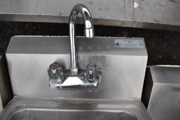 Stainless Steel Single Bay Wall Mount Sink w/ Faucet and Handles. 17x17x24 - Image 3 of 5