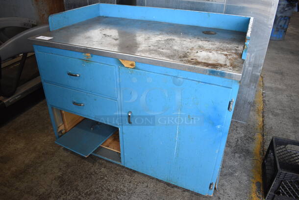 Blue Counter w/ Metal Countertop. 48x30x39 - Image 1 of 4