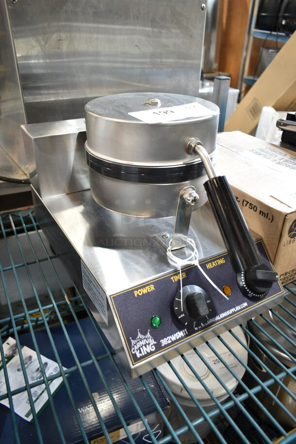 BRAND NEW SCRATCH AND DENT! 2023 Carnival King 382WSM11 Stainless Steel Countertop Non-Stick Single Waffle Maker with Timer. 120 Volts, 1 Phase. Tested and Working! - Image 3 of 5