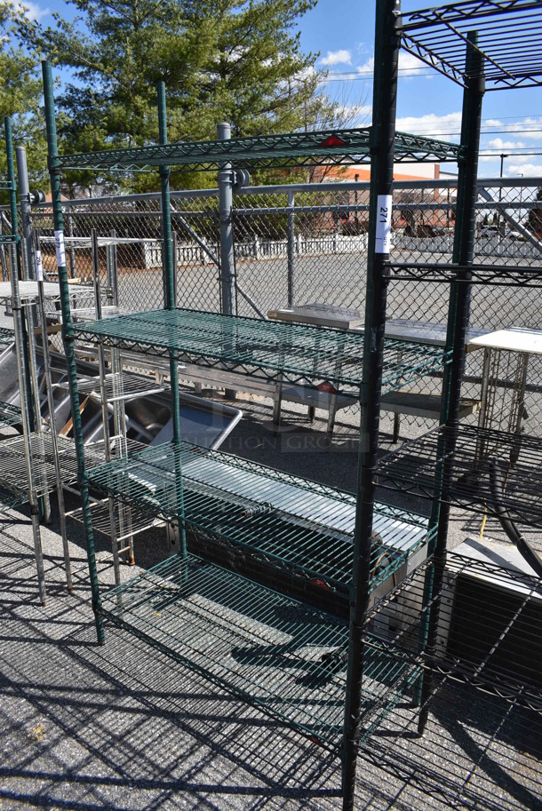 Metro Green Finish 4 Tier Shelving Unit. BUYER MUST DISMANTLE. PCI CANNOT DISMANTLE FOR SHIPPING. PLEASE CONSIDER FREIGHT CHARGES. 42x18x74 - Image 1 of 3