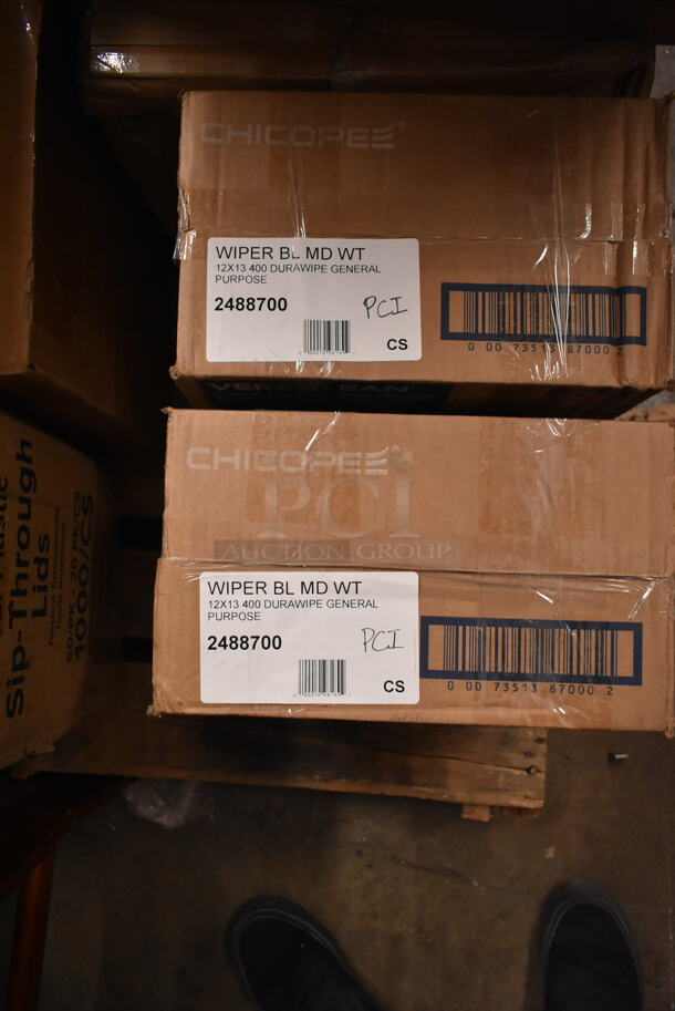 PALLET LOT OF 11 BRAND NEW Boxes Including 500LSTRWL Choice 9, 12, 16, 20, and 24 oz. Clear Strawless / Sip Lid - 1000/Case, 245CB10 Choice 10" x 10" x 2" White Corrugated Plain Bakery Box - 50/Case, 420RC-78693, 500PJDW04W 4 oz. White Plastic Double Wall Customizable Jar - 198/Case, 2 Box 2488700 Chicopee 8700 Veraclean 12" x 13" Blue Medium-Weight Smooth Wiper - 400/Case, 2 Box Solo Bare Hot Drink Cups, Cake Take Out Containers. 11 Times Your Bid! - Image 6 of 9