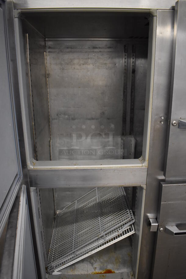 Victory Stainless Steel Commercial 4 Half Size Door Reach In Cooler w/ Poly Coated Racks on Commercial Casters. 52x36x84. Tested and Powers On But Does Not Get Cold - Image 6 of 8