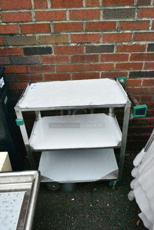 BRAND NEW SCRATCH AND DENT! Regency 600CT1627WD 16" x 27" Three Shelf 20 Gauge 430 Stainless Steel Utility Cart - Fully Welded - Image 2 of 7