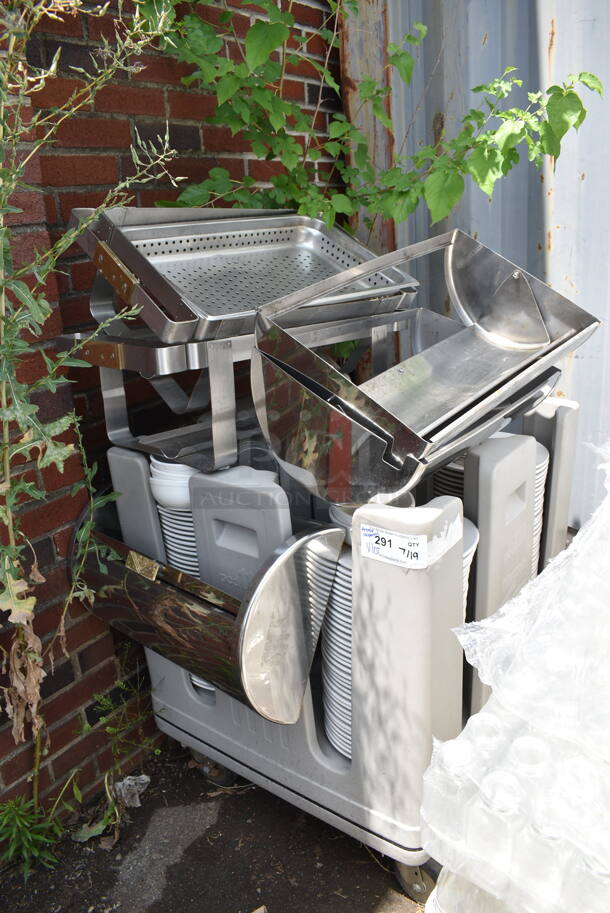 ALL ONE MONEY! Lot of Gray Poly Dish Caddy w/ Contents Including Plates, and Chafers.  - Image 1 of 6