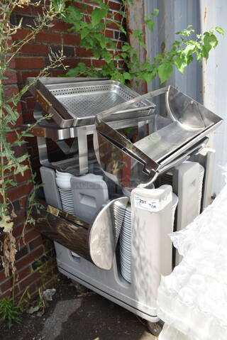 ALL ONE MONEY! Lot of Gray Poly Dish Caddy w/ Contents Including Plates, and Chafers. 
