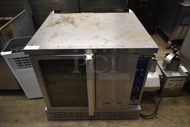 Imperial Stainless Steel Commercial Natural Gas Powered Full Size Convection Oven w/ View Through Door, Solid Door, Metal Oven Racks and Thermostatic Controls.