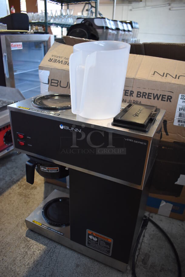 BRAND NEW IN BOX! 2022 Bunn VPR Stainless Steel Commercial Countertop 2 Burner Coffee Machine w/ Poly Brew Basket and Poly Pitcher. 120 Volts, 1 Phase. 16x8x20 - Image 3 of 6