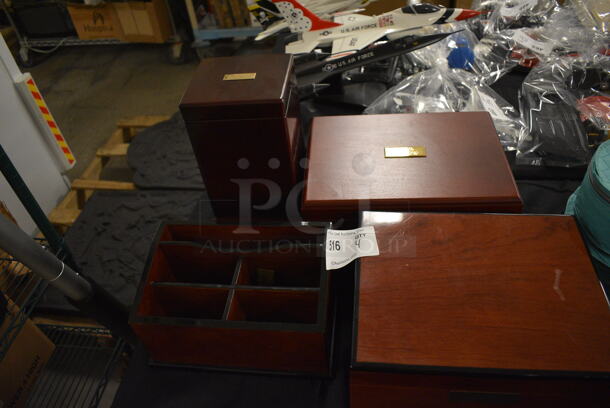 ALL ONE MONEY! Lot Of Various Items Including Wooden Cigar Humidor Boxes and Wooden Desk Organizer