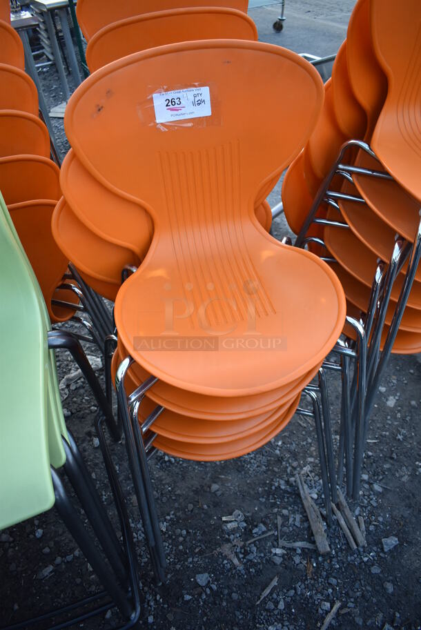 4 Dining Chairs w/ Orange Seat on Metal Legs. 20x20x32. 4 Times Your Bid! - Image 3 of 4