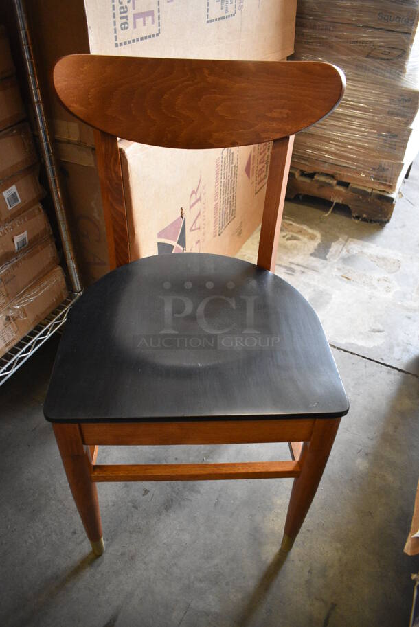 4 BRAND NEW IN BOX! GAR Wooden Dining Chairs w/ Black Seat. 18x17x32. 4 Times Your Bid!