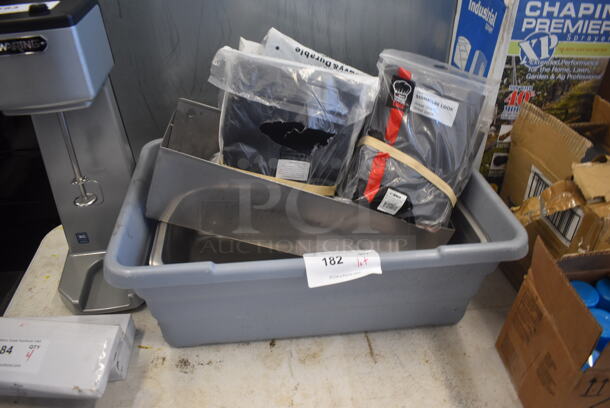 ALL ONE MONEY! NEW Winco Aprons, Stainless Steel Full Pan, Bus Bin and Stainless Bottle Shelf and More! - Image 1 of 4