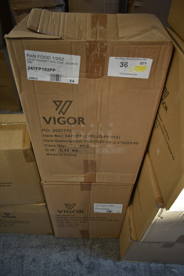 2 Boxes of 72 BRAND NEW IN BOX! Vigor 247FP192PP 1/9 Size 2 1/2" Deep Translucent Polypropylene Food Pan. Missing 24. 2 Times Your Bid! - Image 2 of 4