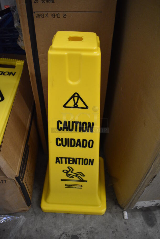 5 BRAND NEW IN BOX! Rubbermaid Yellow Poly Wet Floor Caution Cones. 11x11x26. 5 Times Your Bid!