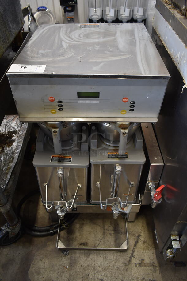 2015 Bunn DUAL SH DBC Stainless Steel Commercial Countertop Double Coffee Machine w/ Hot Water Dispenser, 2 Coffee Servers and 2 Metal Brew Baskets. 120/208 Volts, 1 Phase.  - Image 1 of 10