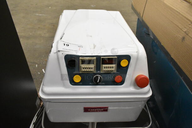 BRAND NEW SCRATCH AND DENT! Estella 348SM80 Metal Commercial Floor Style 80 Qt. / 116 lb. Two-Speed Spiral Dough Mixer w/ Stainless Steel Mixing Bowl, Bowl Guard and Dough Hook. 220 Volts, 3 Phase.  - Image 4 of 8