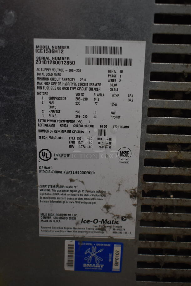 LATE MODEL! 2020 Ice O Matic ICE1506HT2 Stainless Steel Commercial Ice Head. Missing Front Panel. 208-230 Volts, 1 Phase. - Image 6 of 6