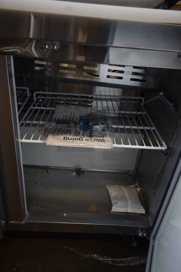 BRAND NEW SCRATCH AND DENT! 2023 Avantco 178APT48HC Stainless Steel Commercial Sandwich Salad Prep Table Bain Marie Mega Top on Commercial Casters. 115 Volts, 1 Phase. Tested and Working! - Image 7 of 9