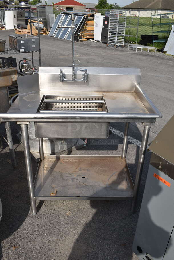 Stainless Steel Dirty Dishwasher Table w/ Strainer and Undershelf and Faucet - Image 1 of 5